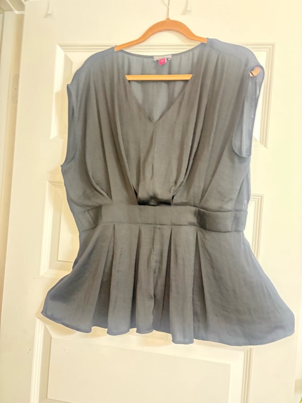 Vince Camuto Soft Gray Pleated Peplum Tunic